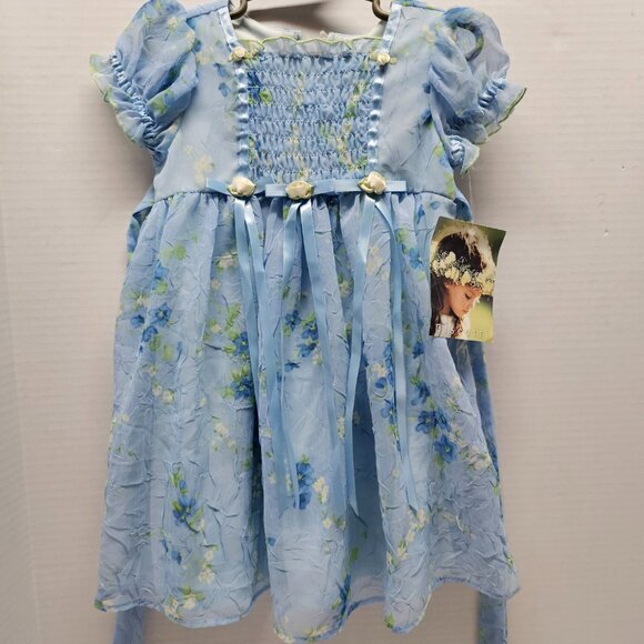 New Girls Biscotti Collezion Short Sleeve Blue Flowers Flowy Dress 24 Month 2